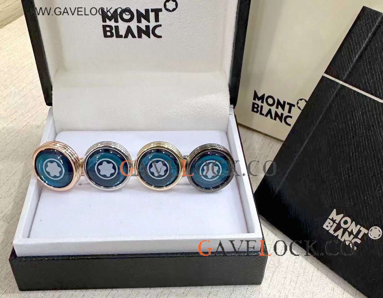 AAA Copy Montblanc Classic Cufflinks Gold and Blue